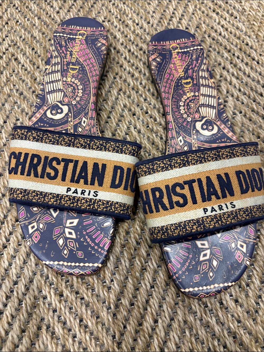Christian Dior Dway Slide Mizza Multicolor Sandals Black & Pink